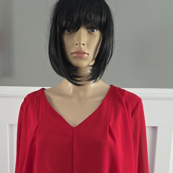 2/25$ Lily Morgan Red Ruffled Long Sleeve Lined Blouse, size L - Picture 3 of 14